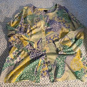 Gently used Talbots blouse 2X Blue Yellow Green Floral